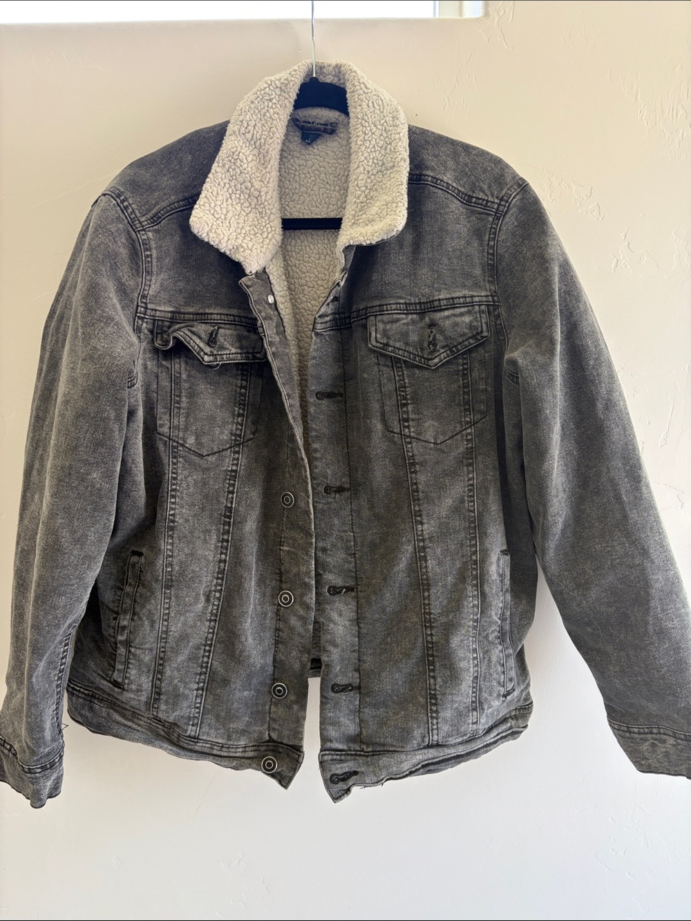 George Men's Gray Denim Jacket with White Sherpa Collar